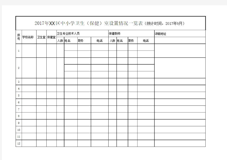 中小学卫生(保健室)设置情况一览表)