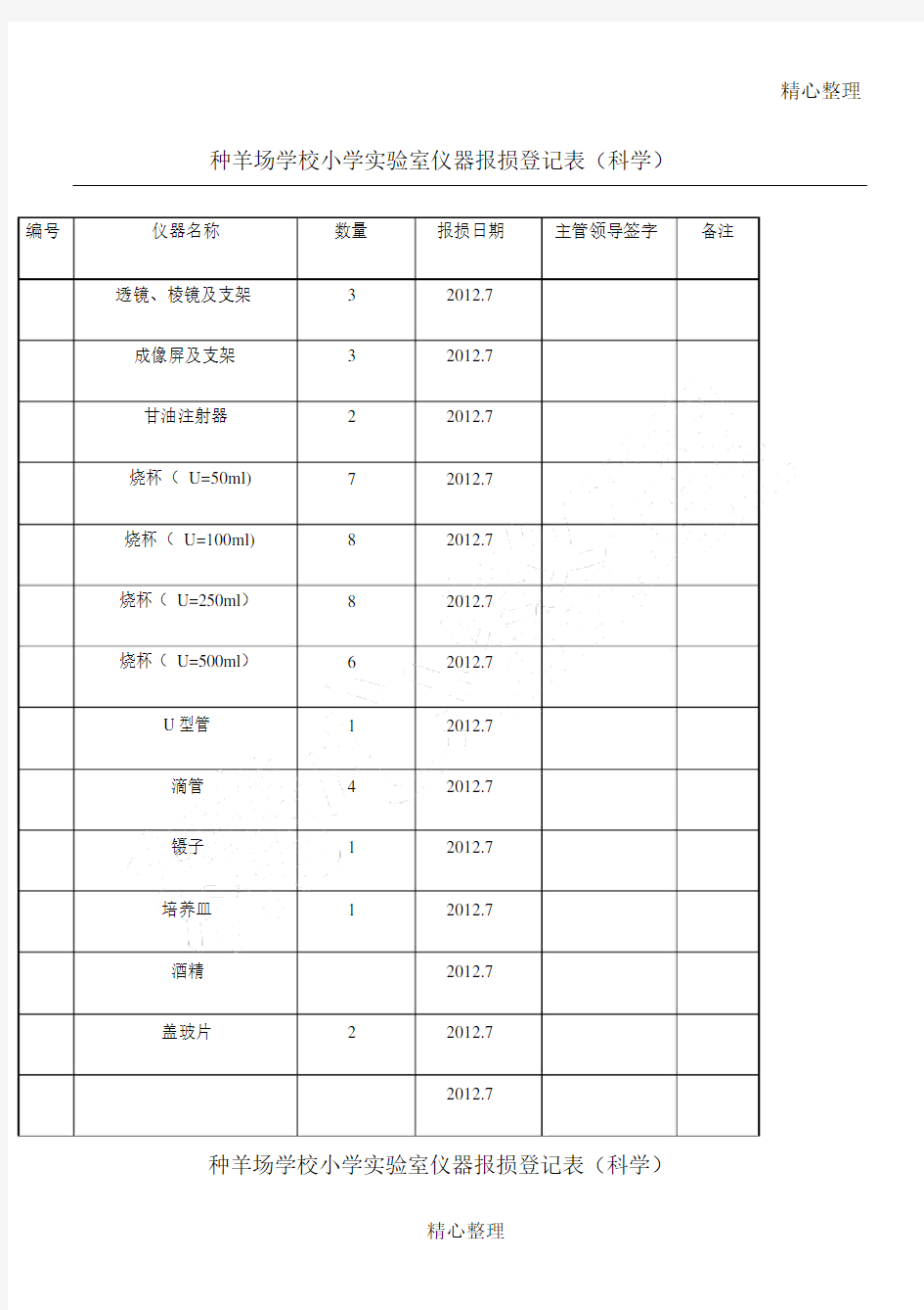 仪器报损登记表打印.docx