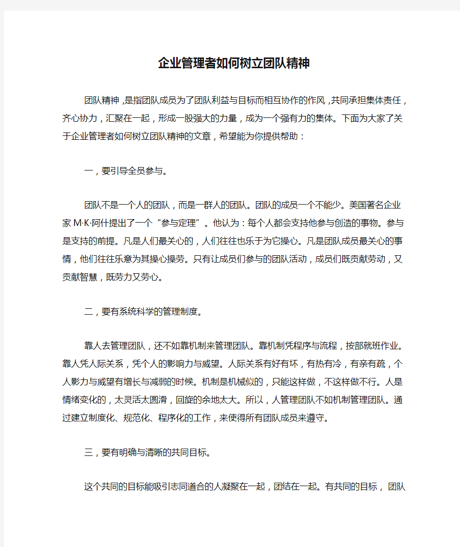 企业管理者如何树立团队精神