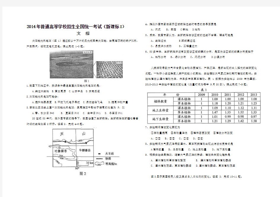 2014年高考全国卷1文综试题及答案(word版)