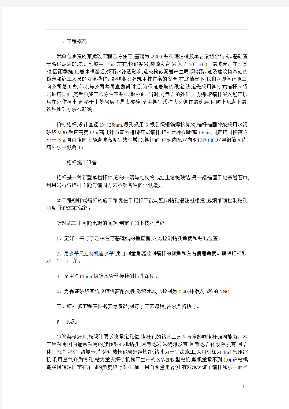 某工程铆钉式锚杆的施工技术方案(word)