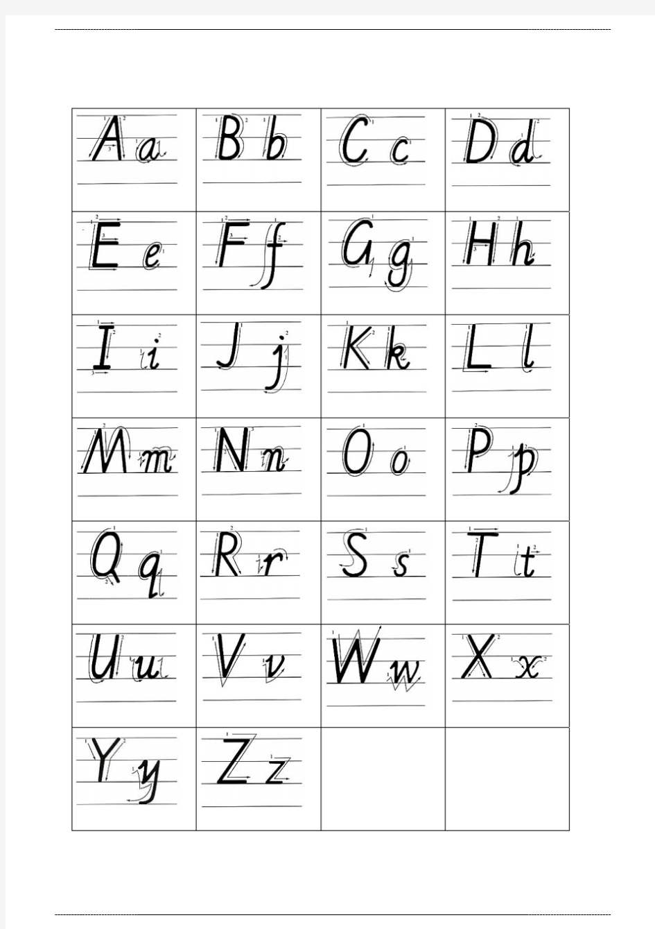 26个英文字母练习字帖和练 习纸