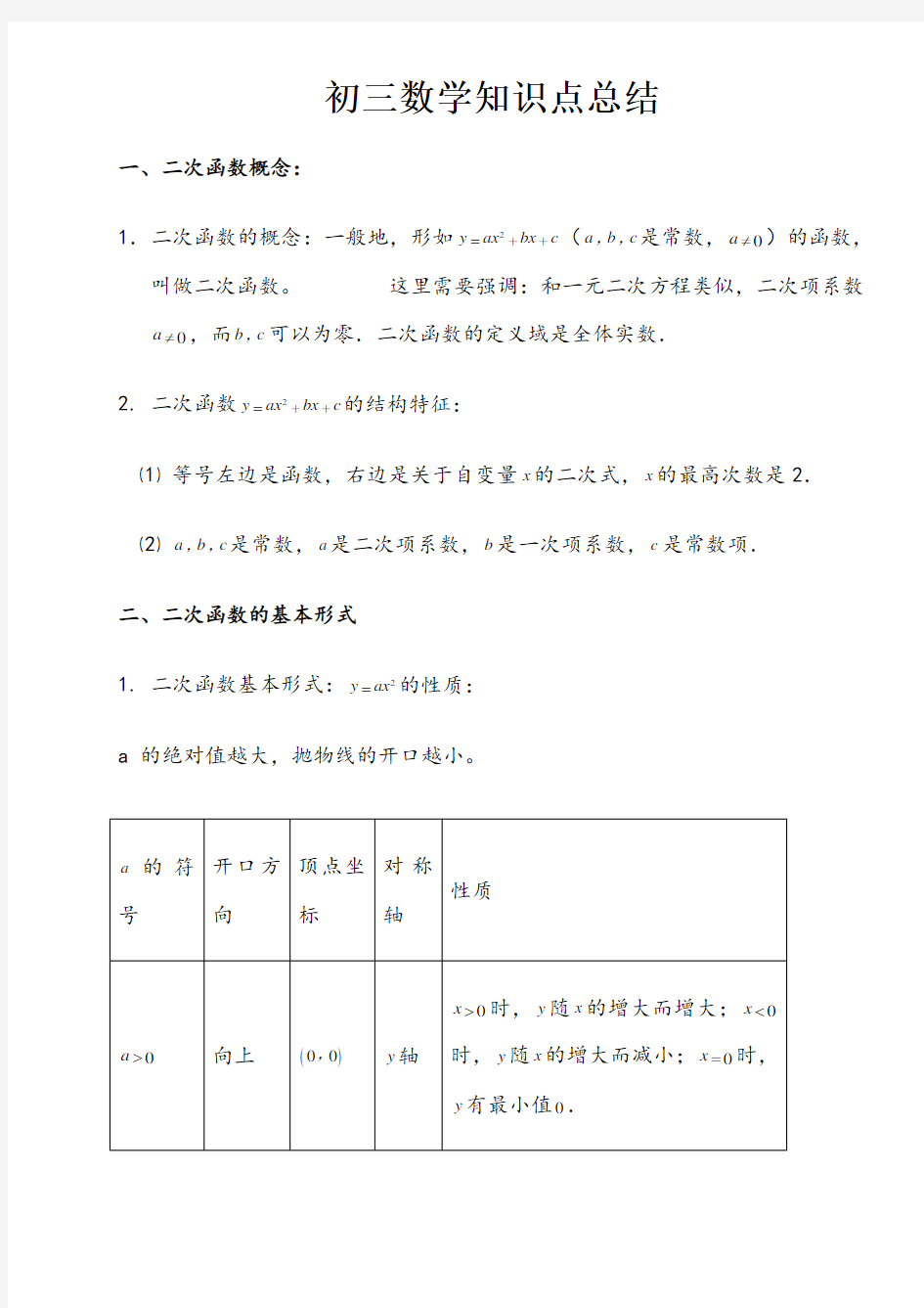 沪科版初三数学知识点总结