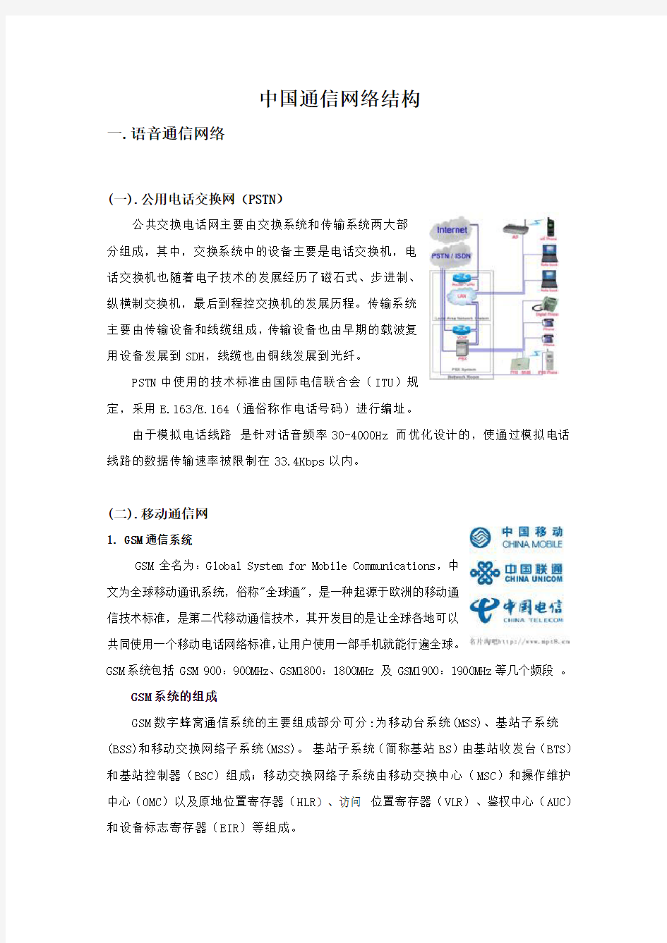 中国通信网络结构