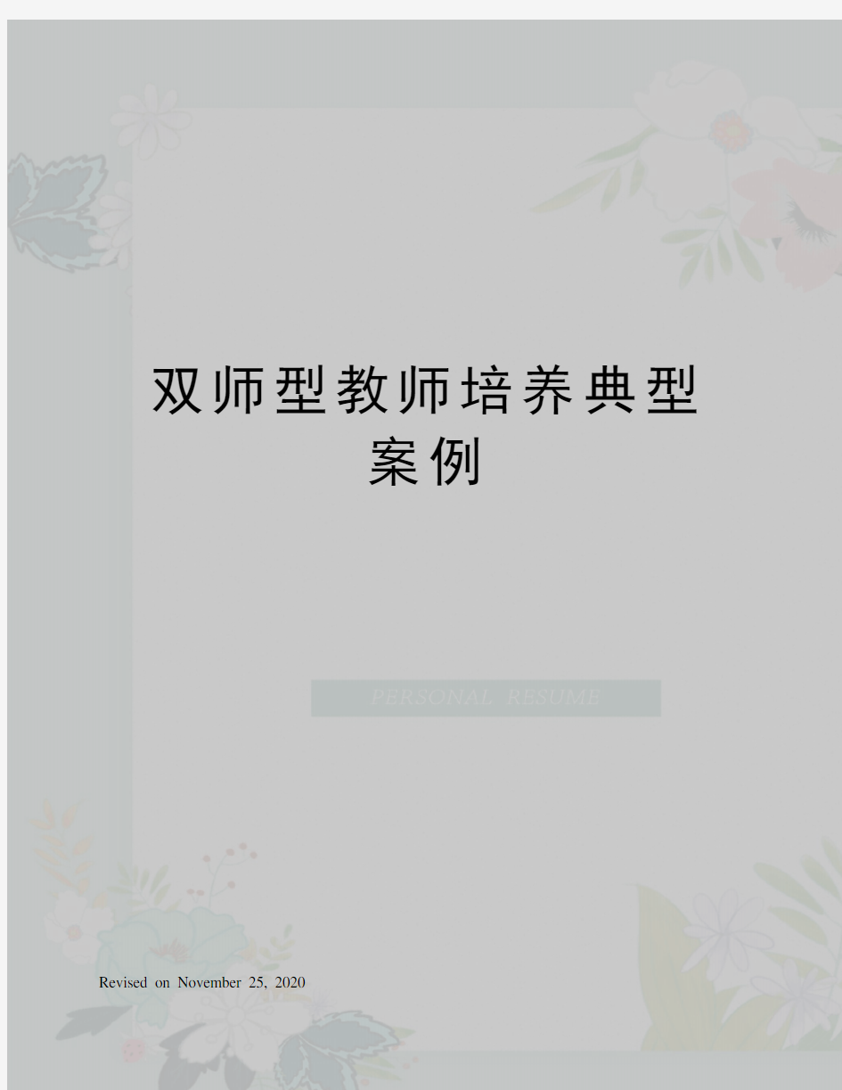 双师型教师培养典型案例