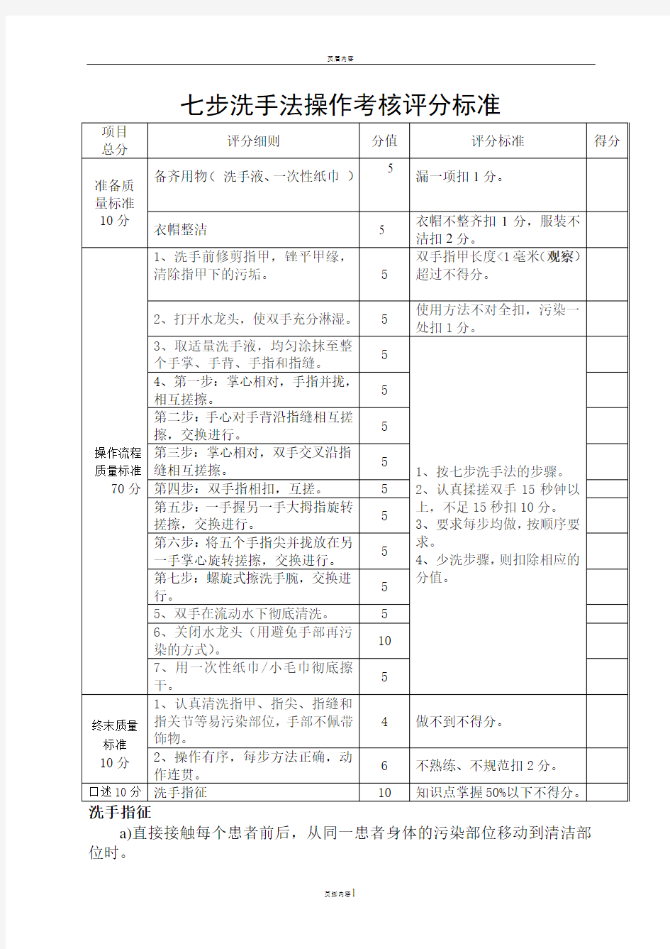 七步洗手法操作考核评分标准74912