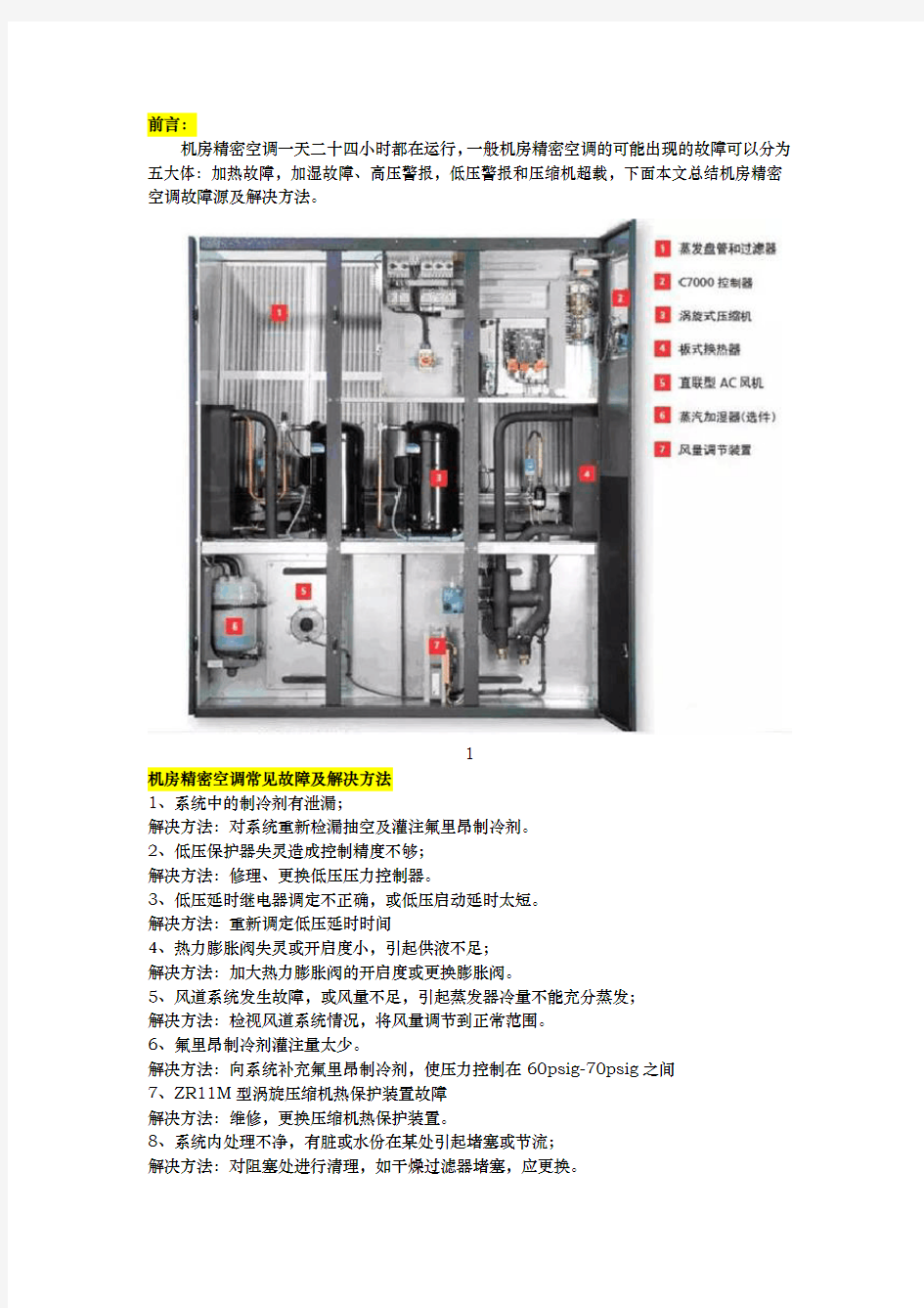 机房精密空调故障源分析与解决方案报告书模板