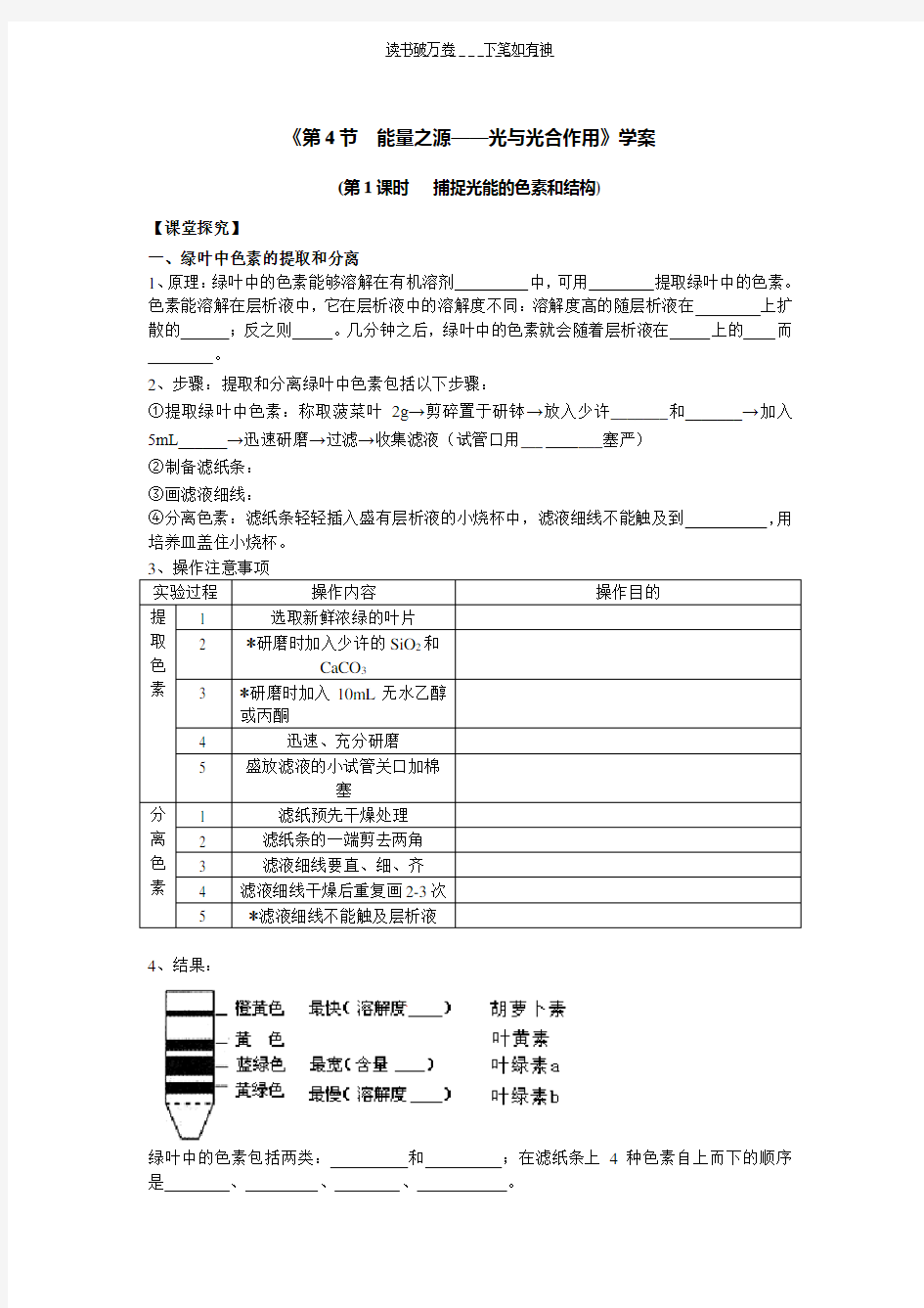 光合作用学案及答案