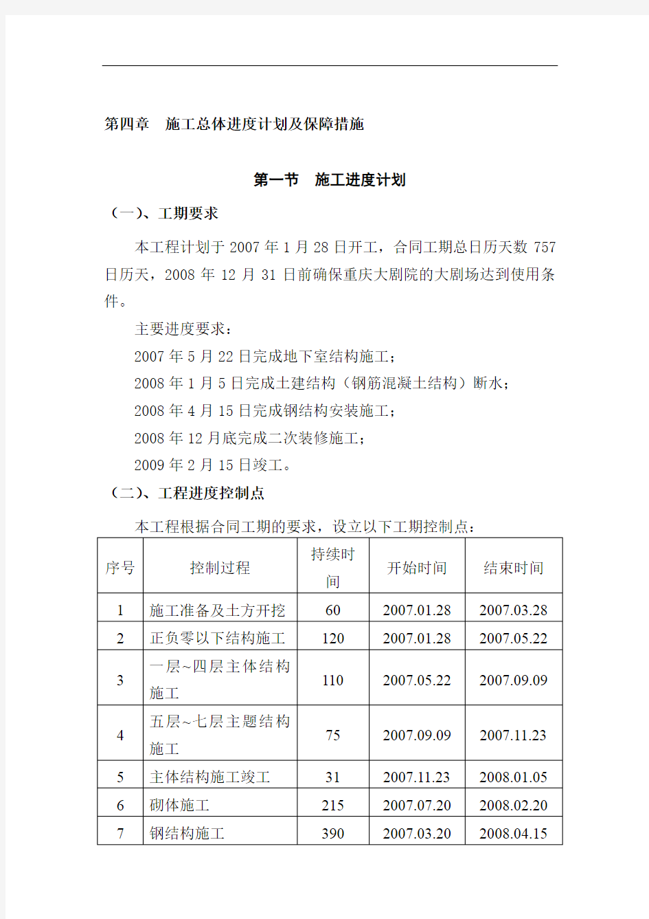 第四章  施工总体进度计划及保障措施