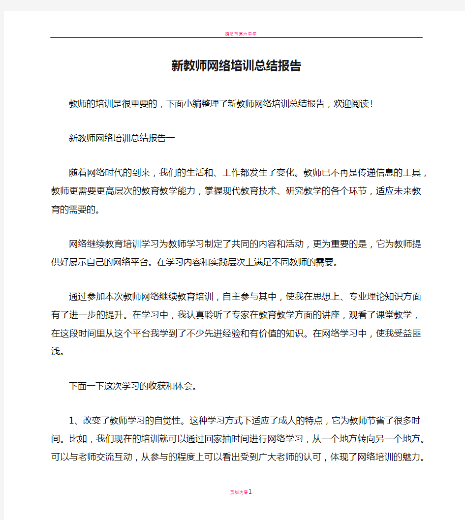 新教师网络培训总结报告