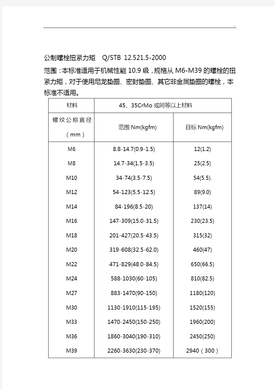 螺栓拧紧力矩规范标准-全