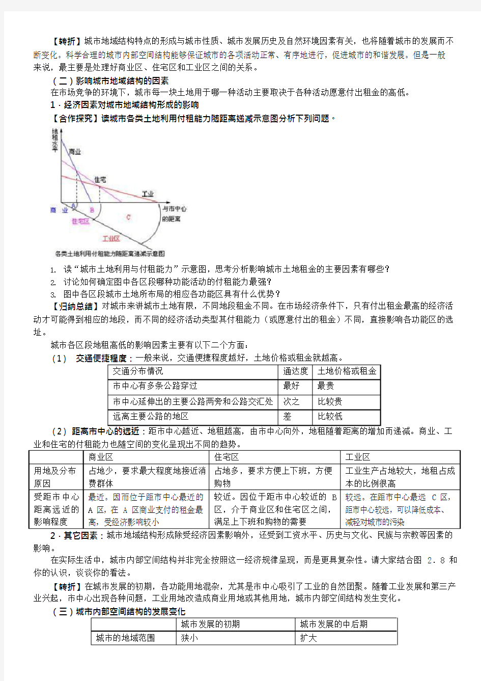 城市内部空间结构的形成和变化(可编辑修改word版)