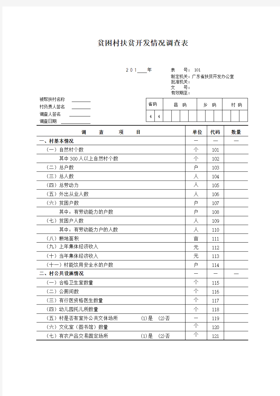 贫困村扶贫开发情况调查表