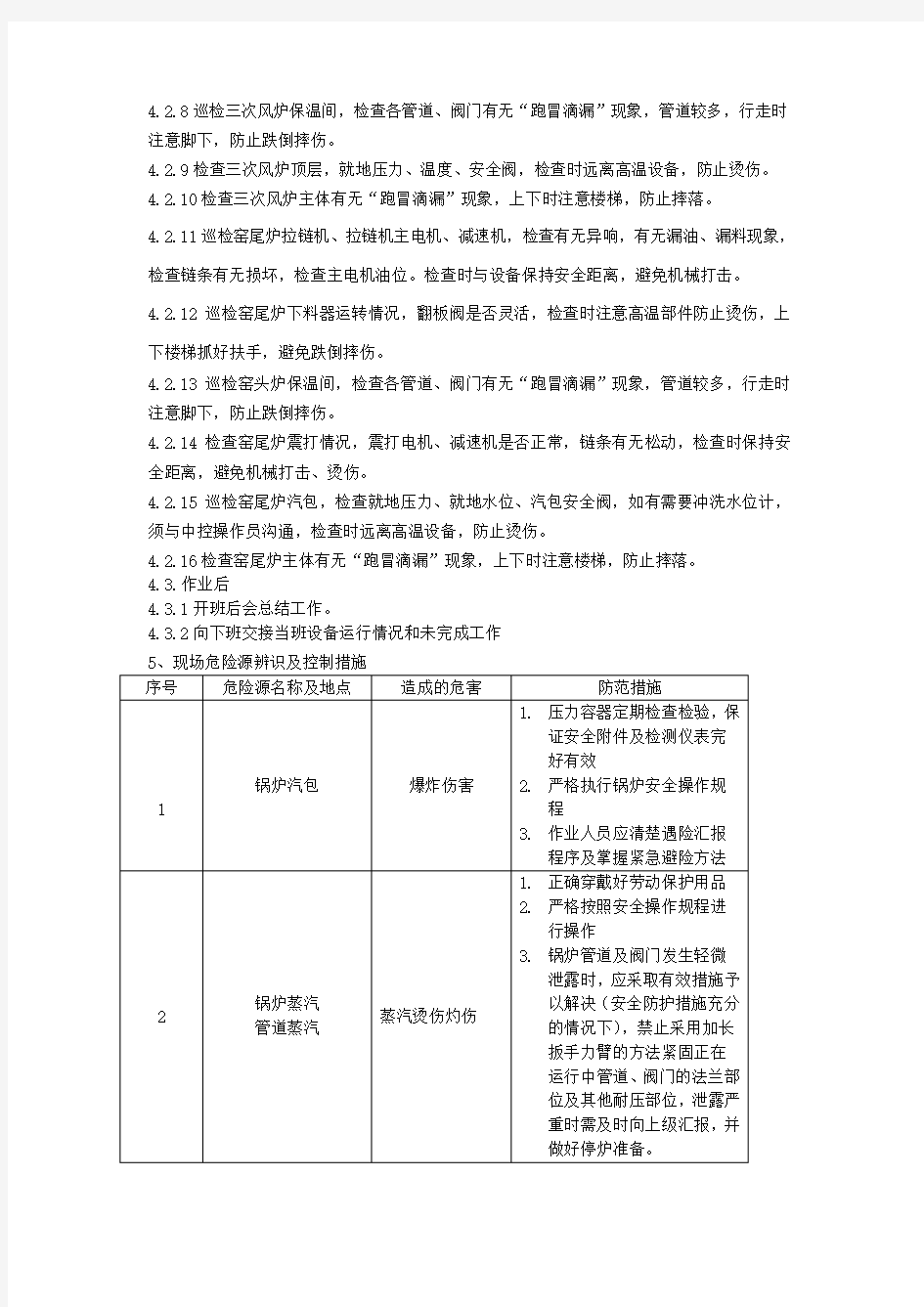 余热发电车间锅炉巡检工岗位安全操作规程