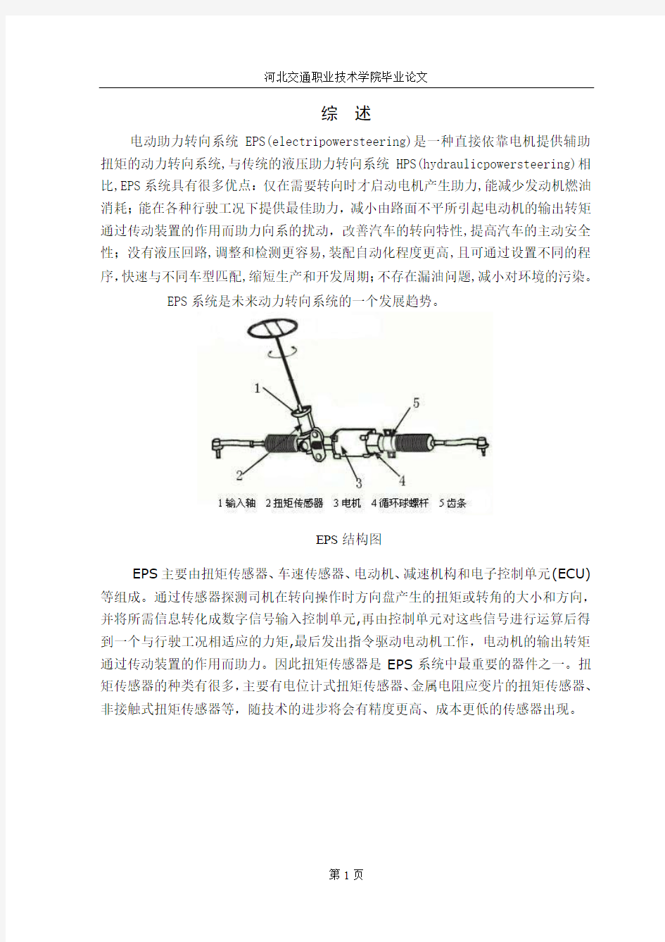 EPS电动助力转向系统结构原理