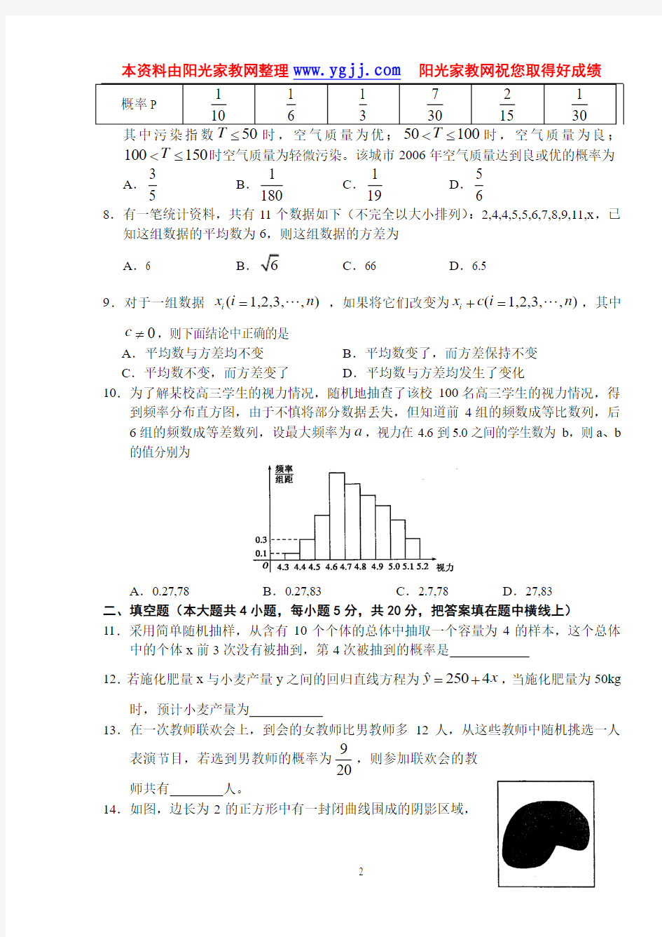 高三數學單元測試題(文科)概率統計【強烈推薦】.doc
