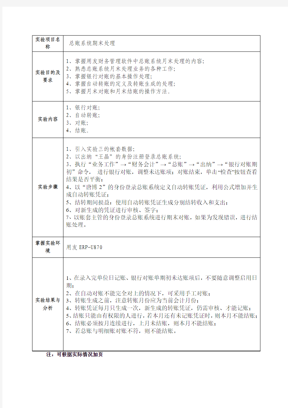 总账系统期末处理实验报告