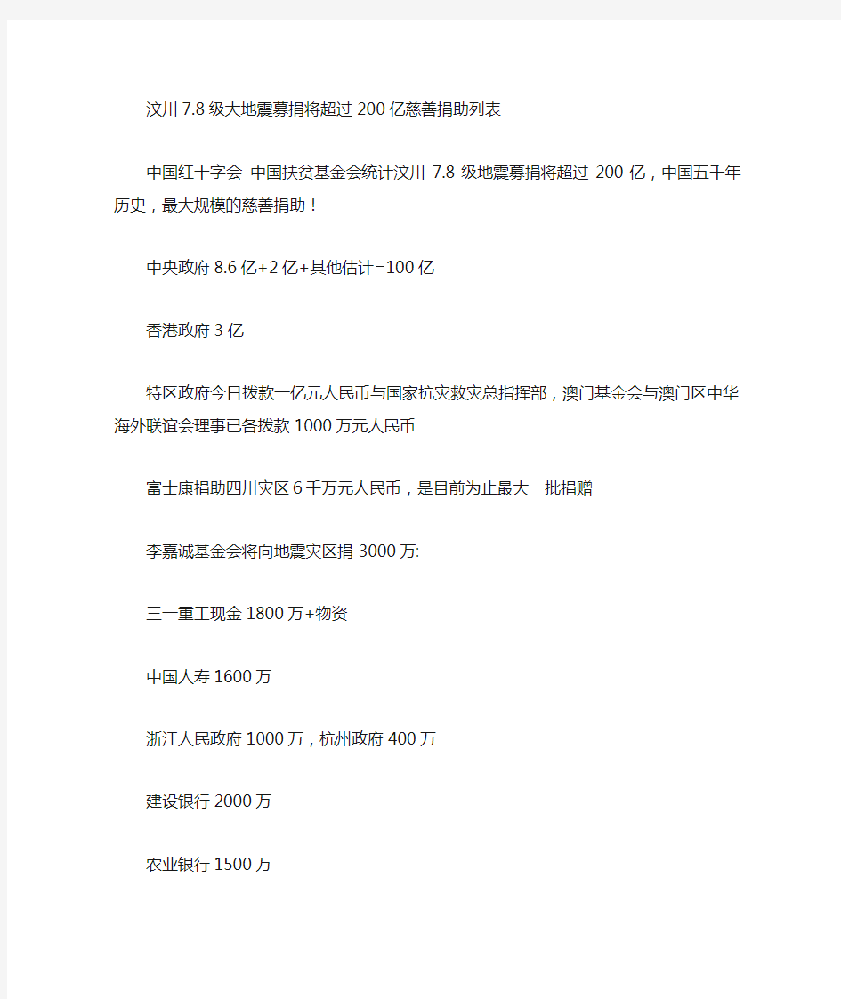 08年5.12地震捐款清单