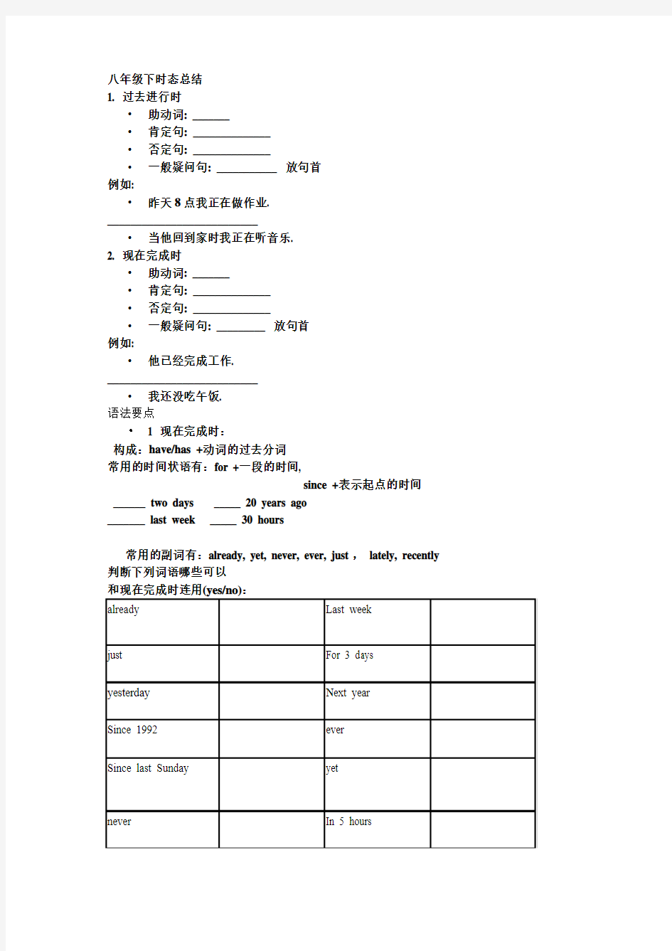 八年级英语下册时态总结