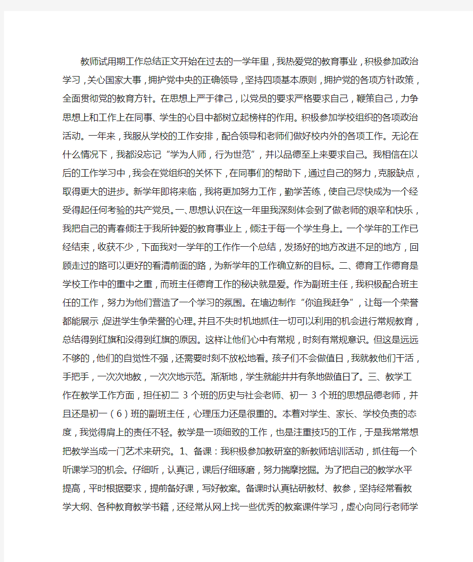 教师试用期工作总结 (500字)