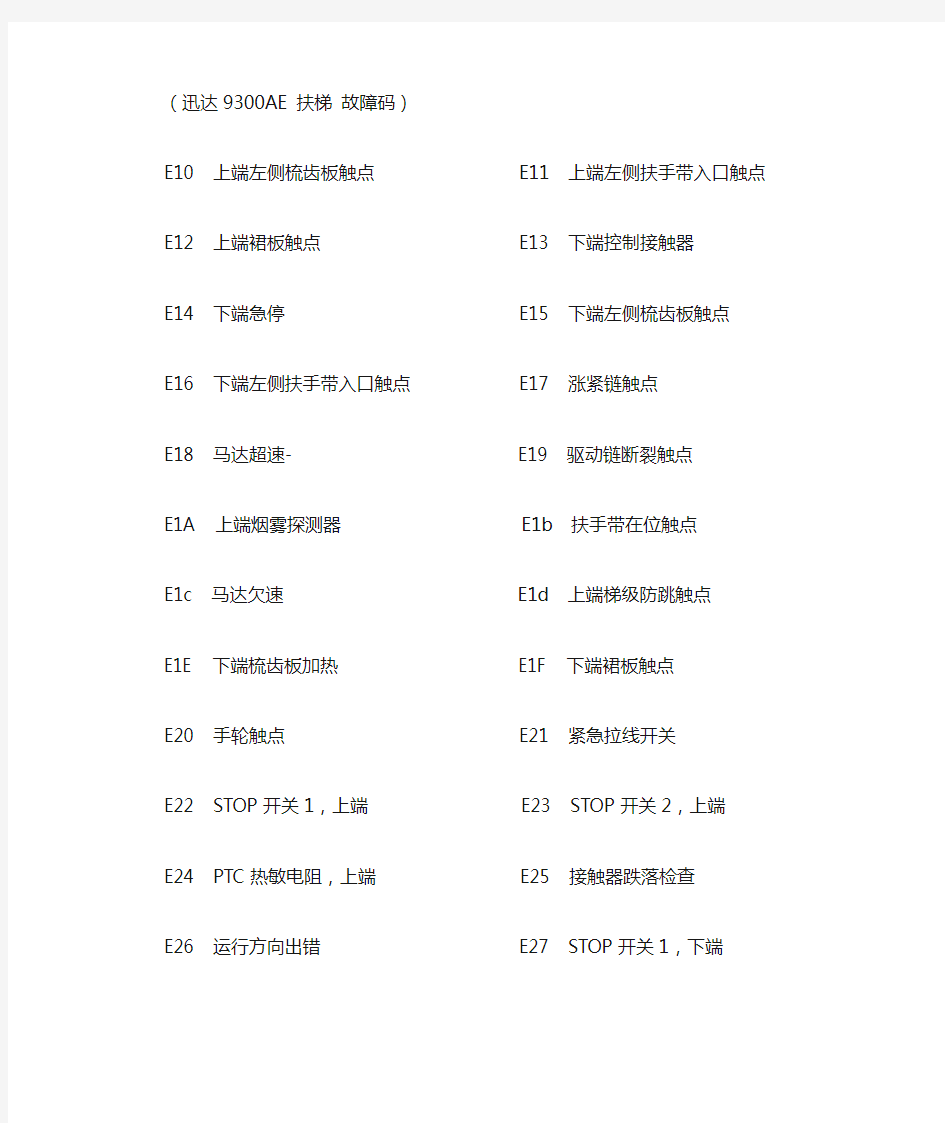 迅达扶梯9300AE故障代码