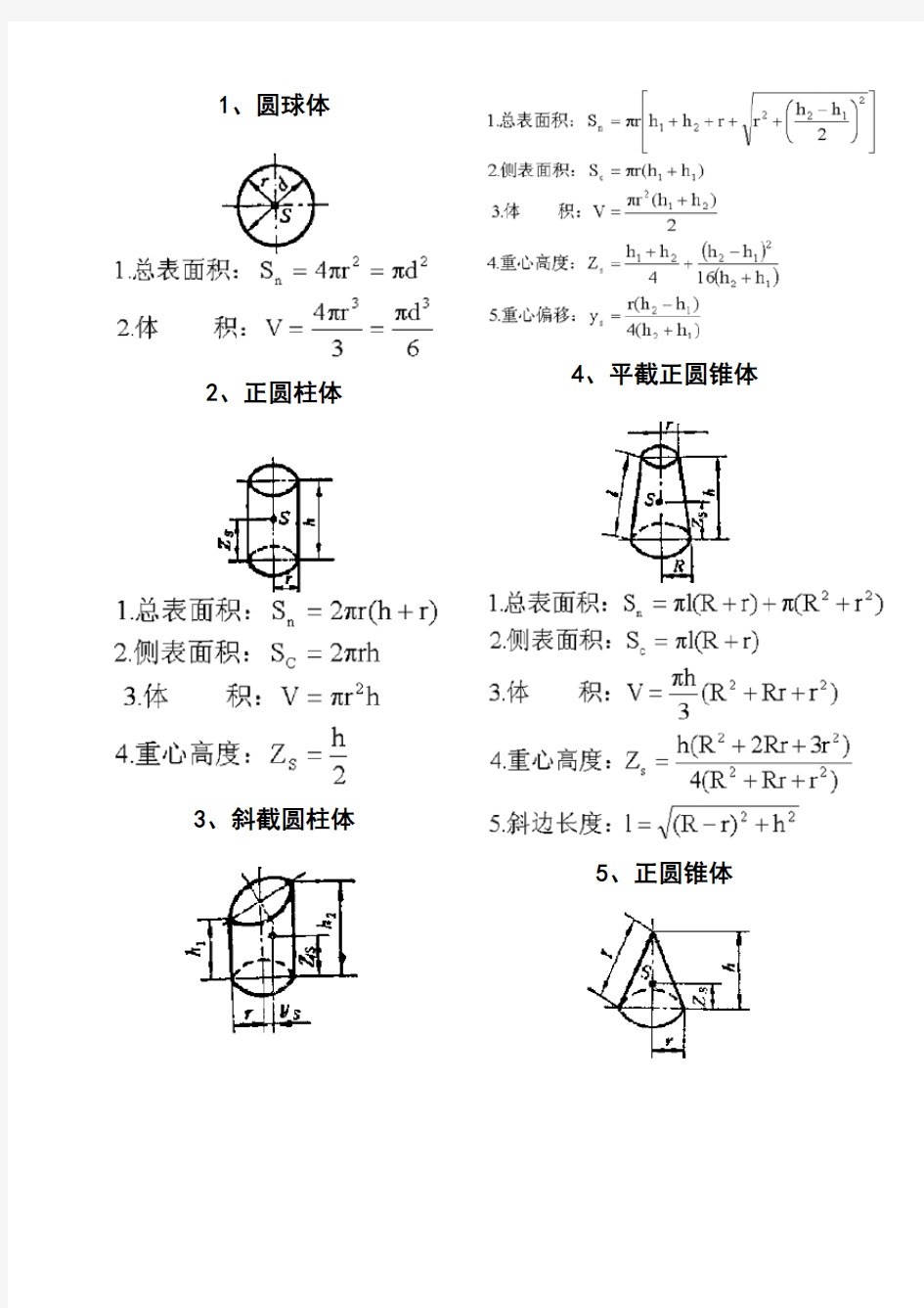 各种形体面积、体积计算公式