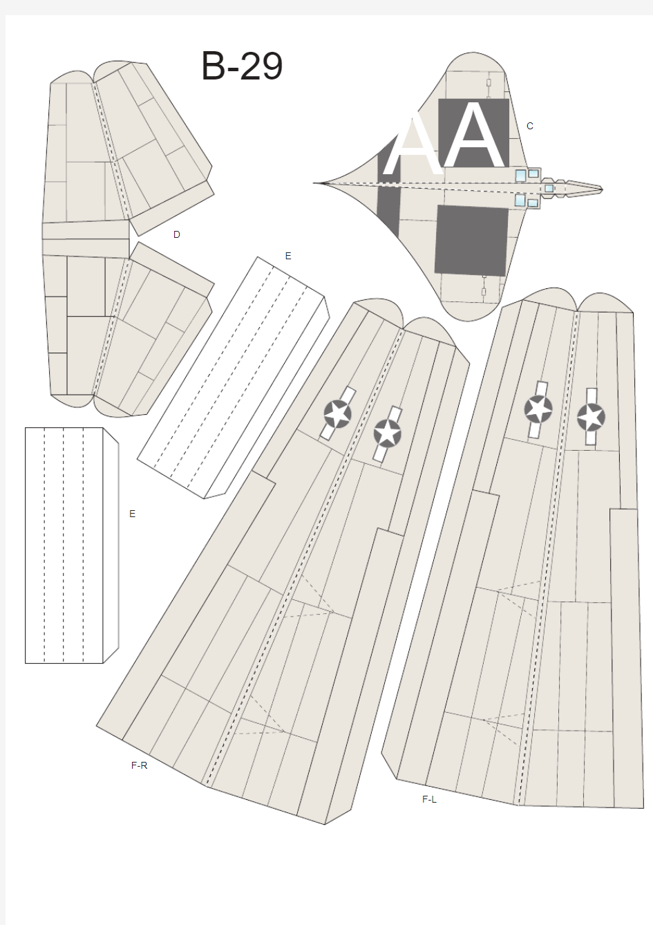 B-29“超级空中堡垒”战略轰炸机纸模型图纸