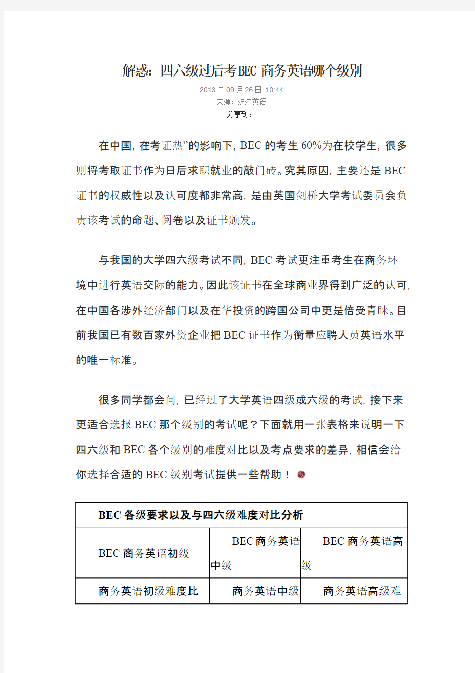 解惑：四六级过后考BEC商务英语哪个级别