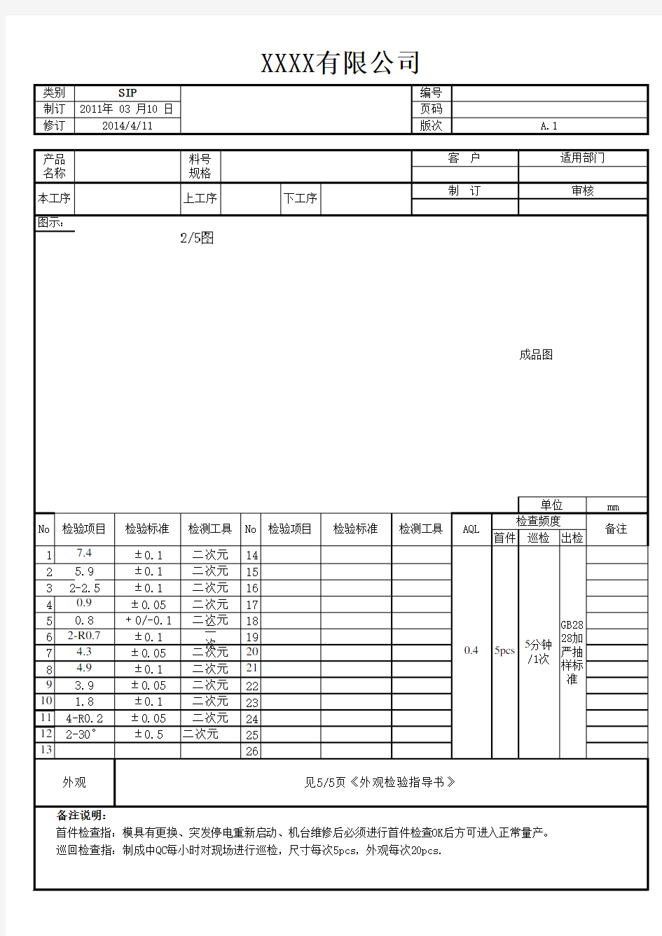 检验指导书(SIP样板)