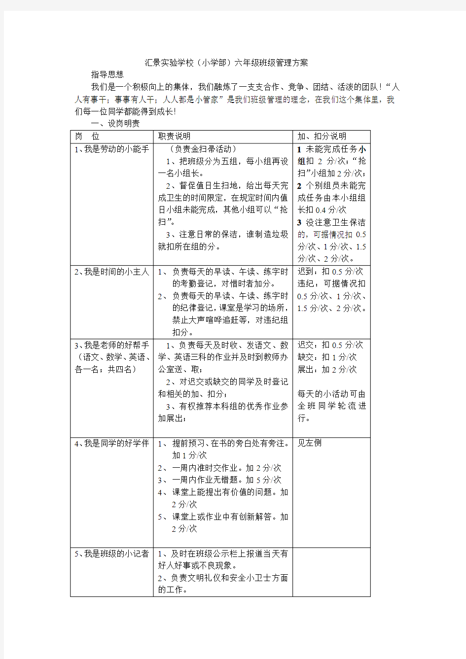 六年级班级管理方案