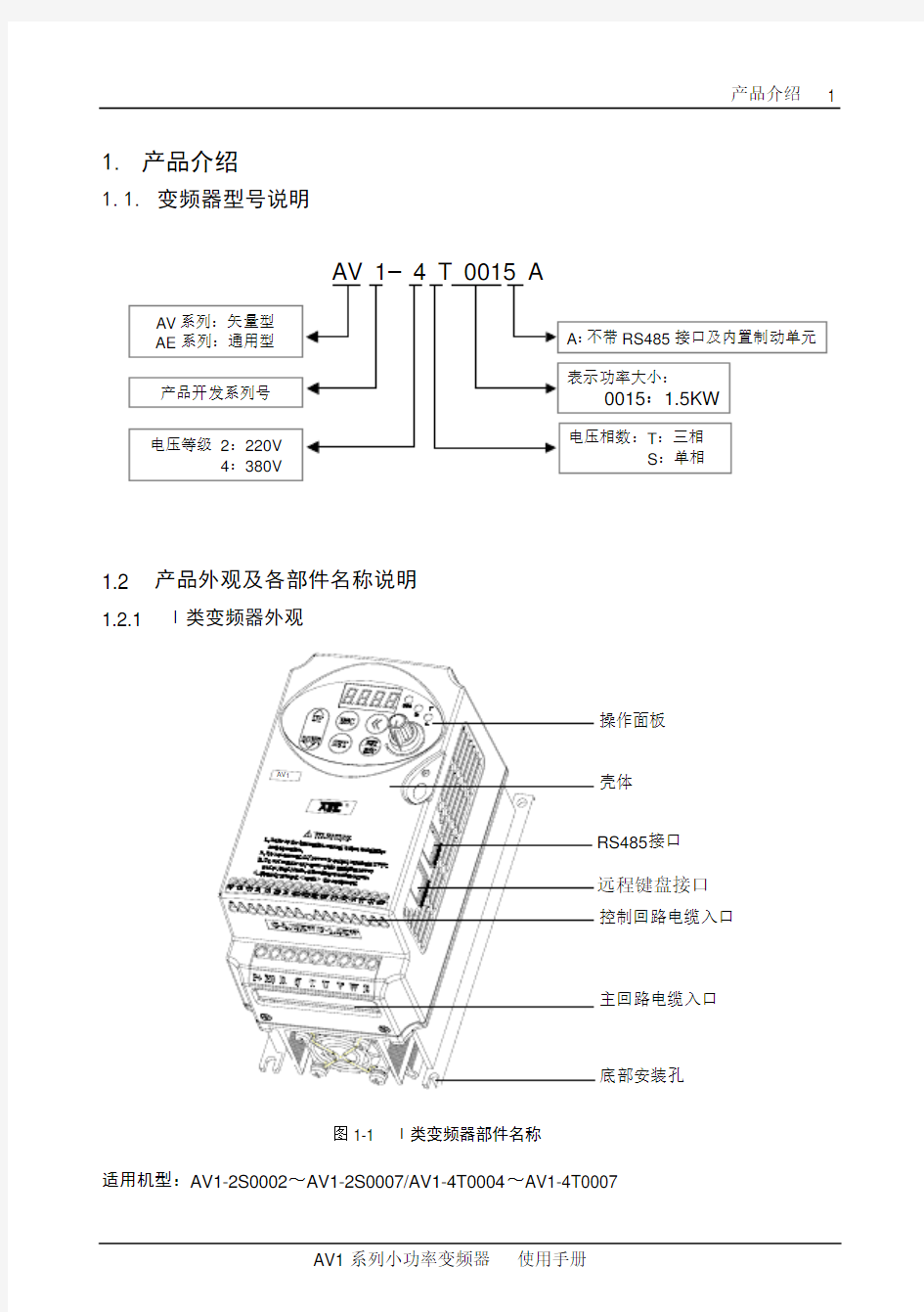 台湾爱德利AV1系列应用说明书