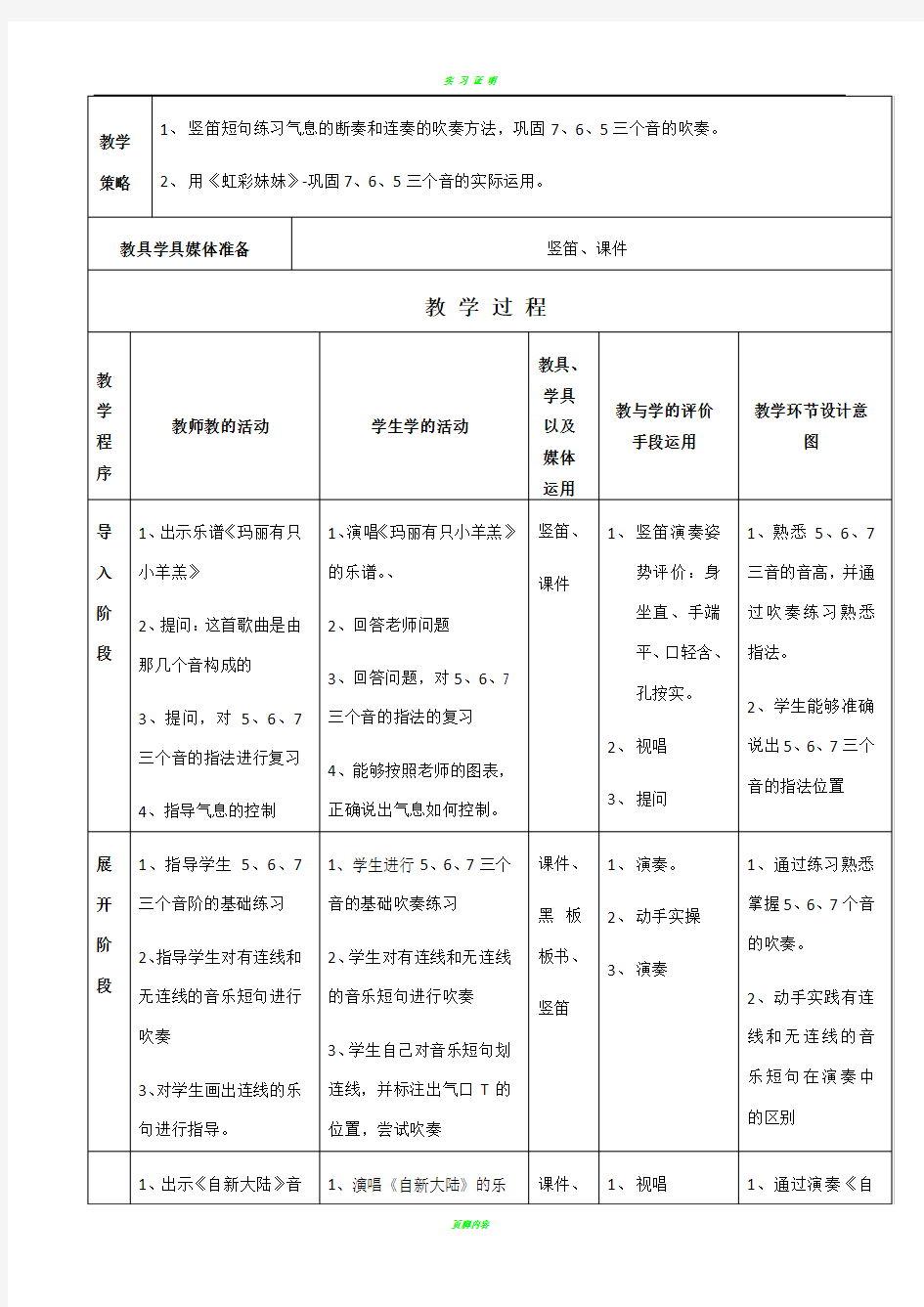 广州市中小学音乐学科教学设计常用表格