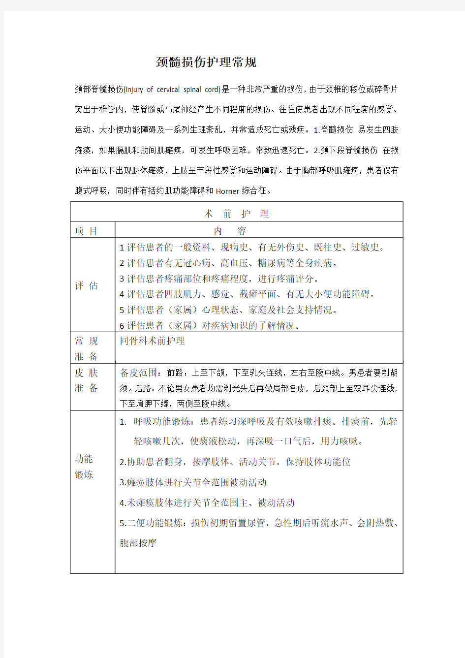 颈髓损伤护理常规