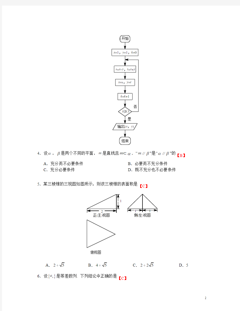 2015年北京卷(理科数学)含答案