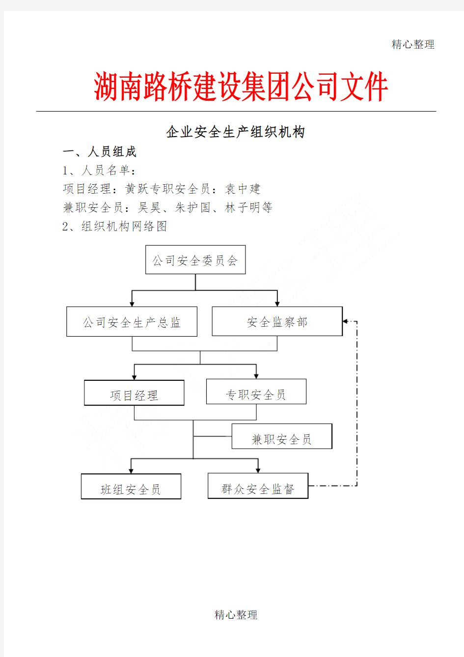 施工单位安全生产组织机构