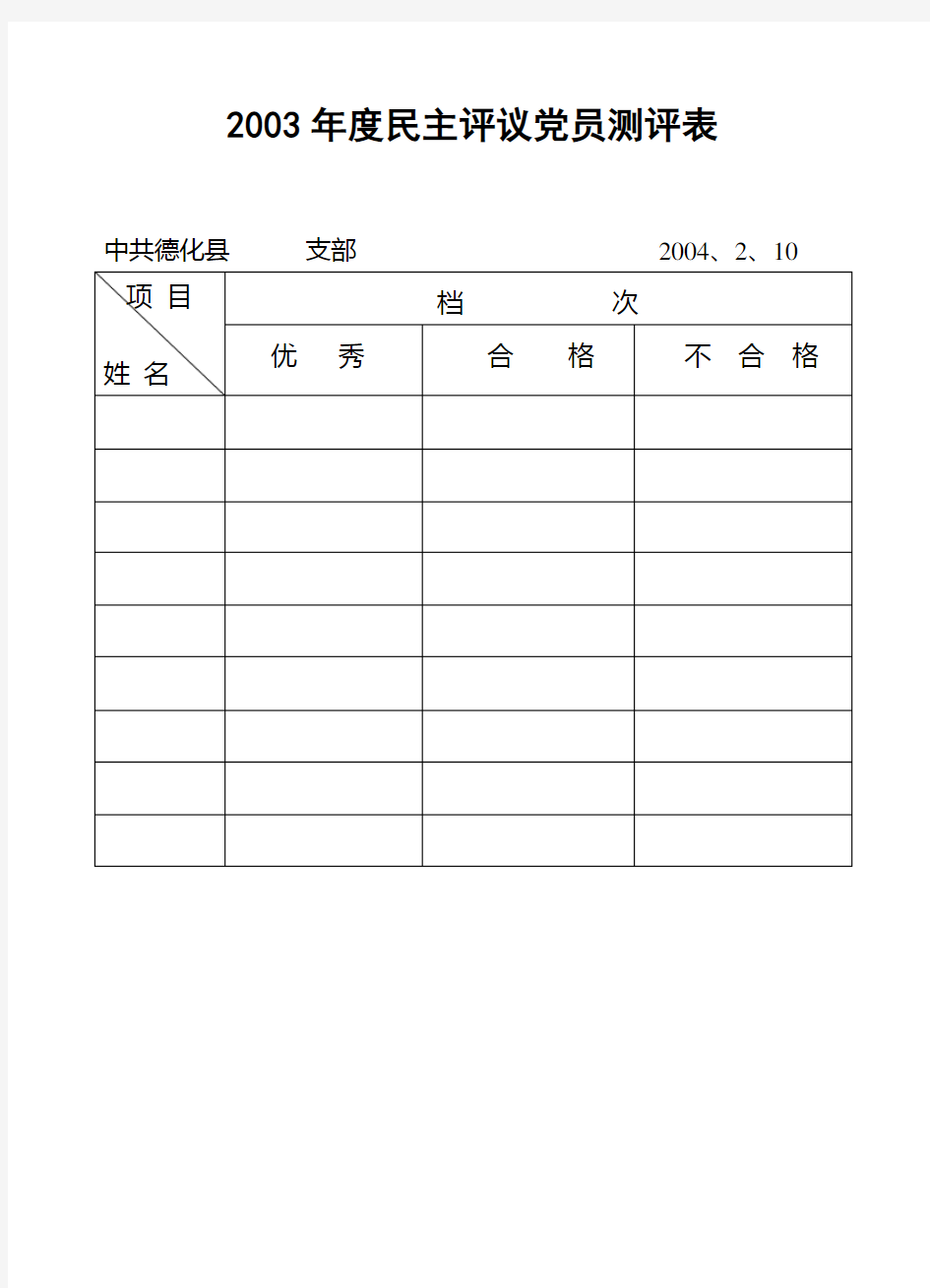 民主评议党员测评表