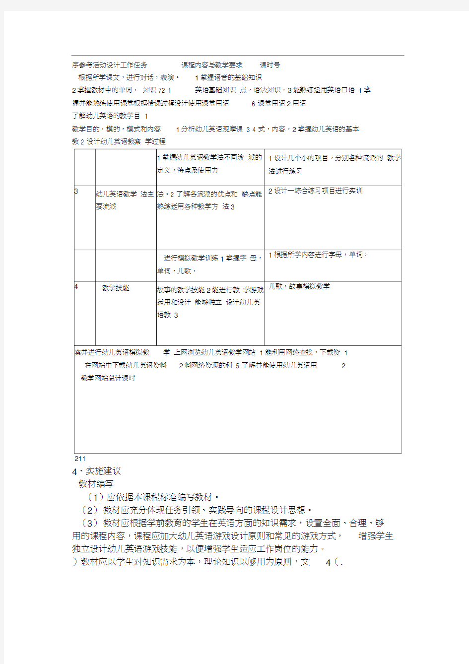 幼儿英语教学法课程标准