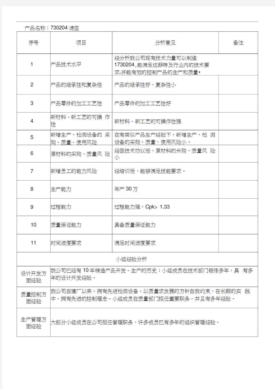 产品制造可行性分析报告