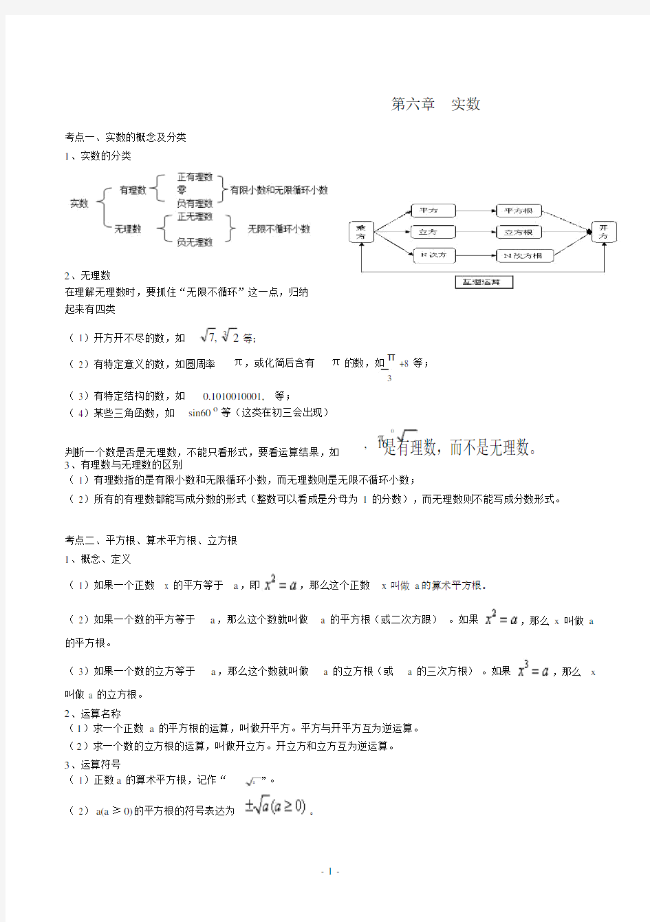 新人教版七年级下册数学第六章实数知识点总结阶梯练习