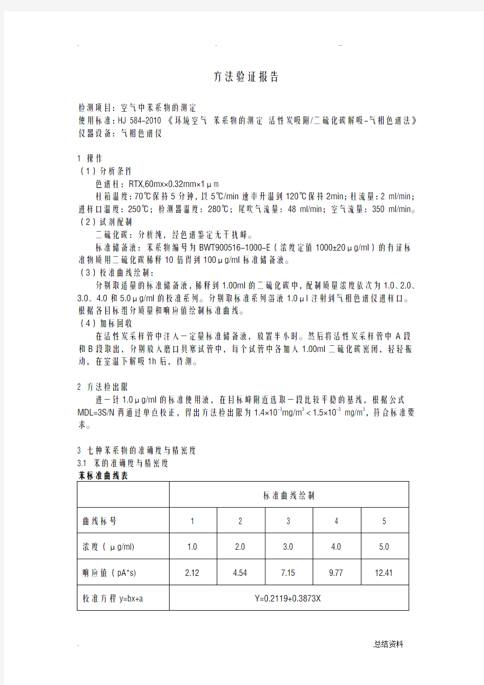 空气中苯系物的测定方法验证