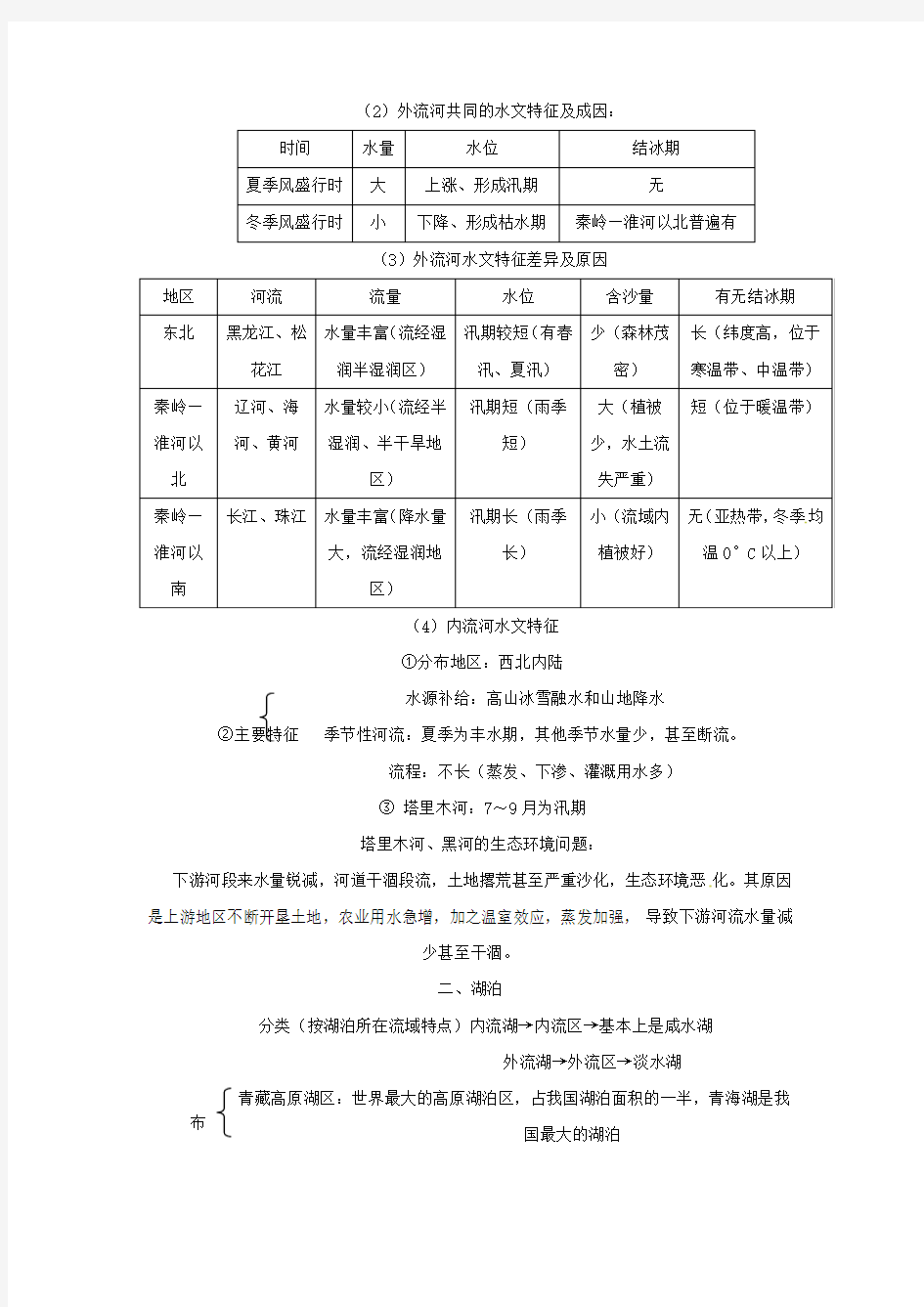 高中地理 中国区域地理 第4讲 中国的河流和湖泊教案 新人教版