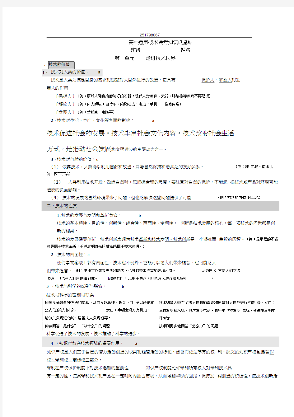 (完整版)高中通用技术必修一,二知识点汇总