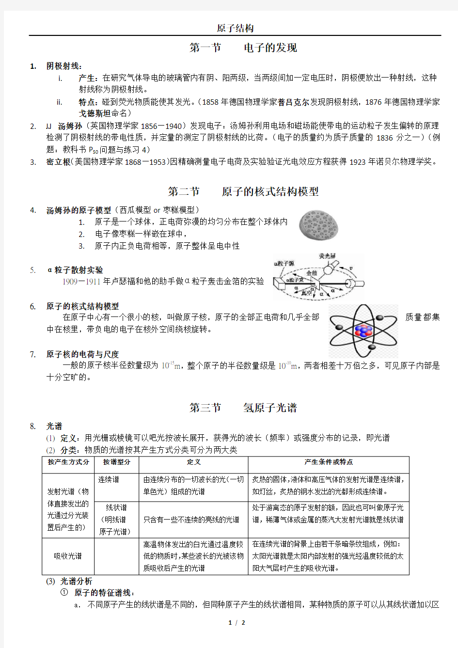 (完整word版)高中物理选修3-5原子结构