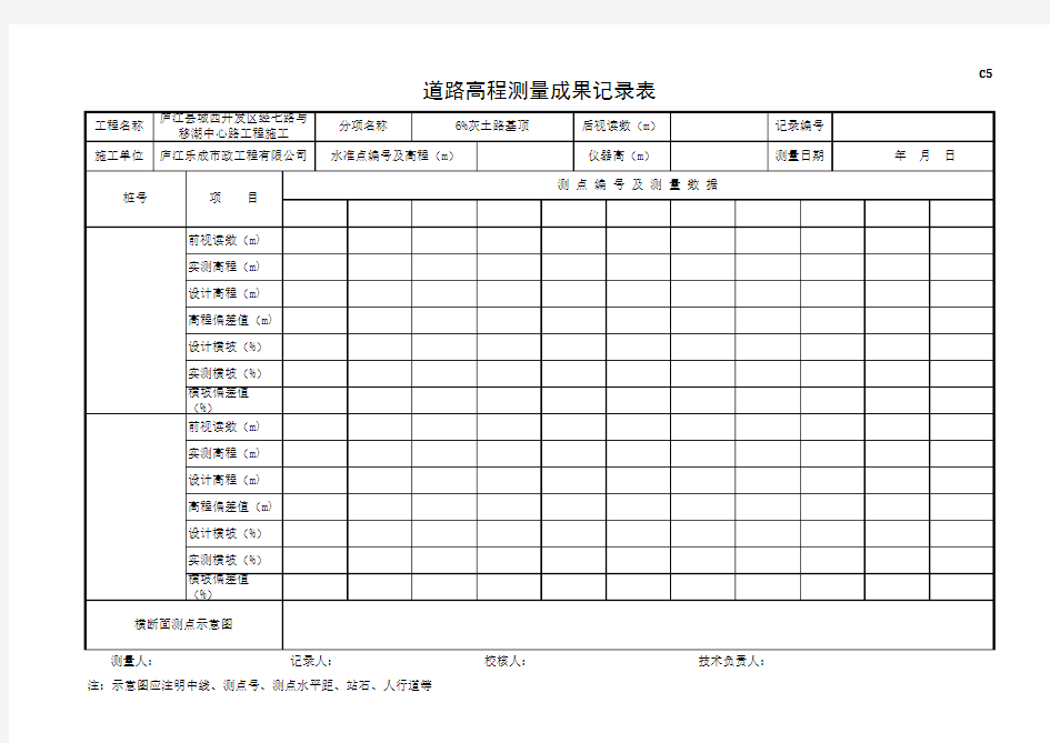 道路高程成果测量表