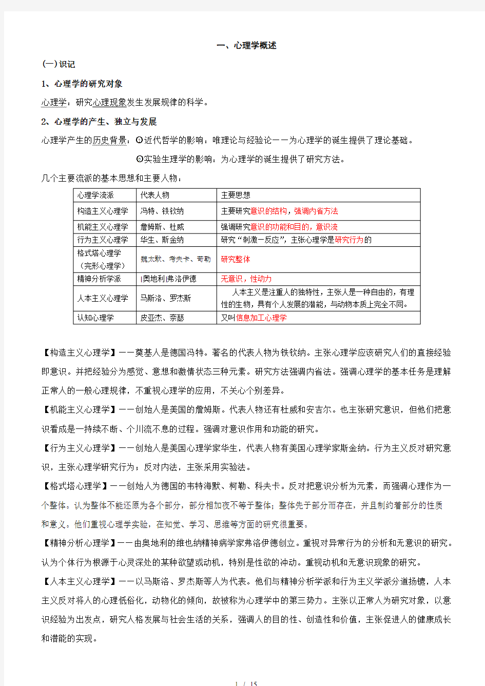 教师招聘考试心理学部分已整理方便复习