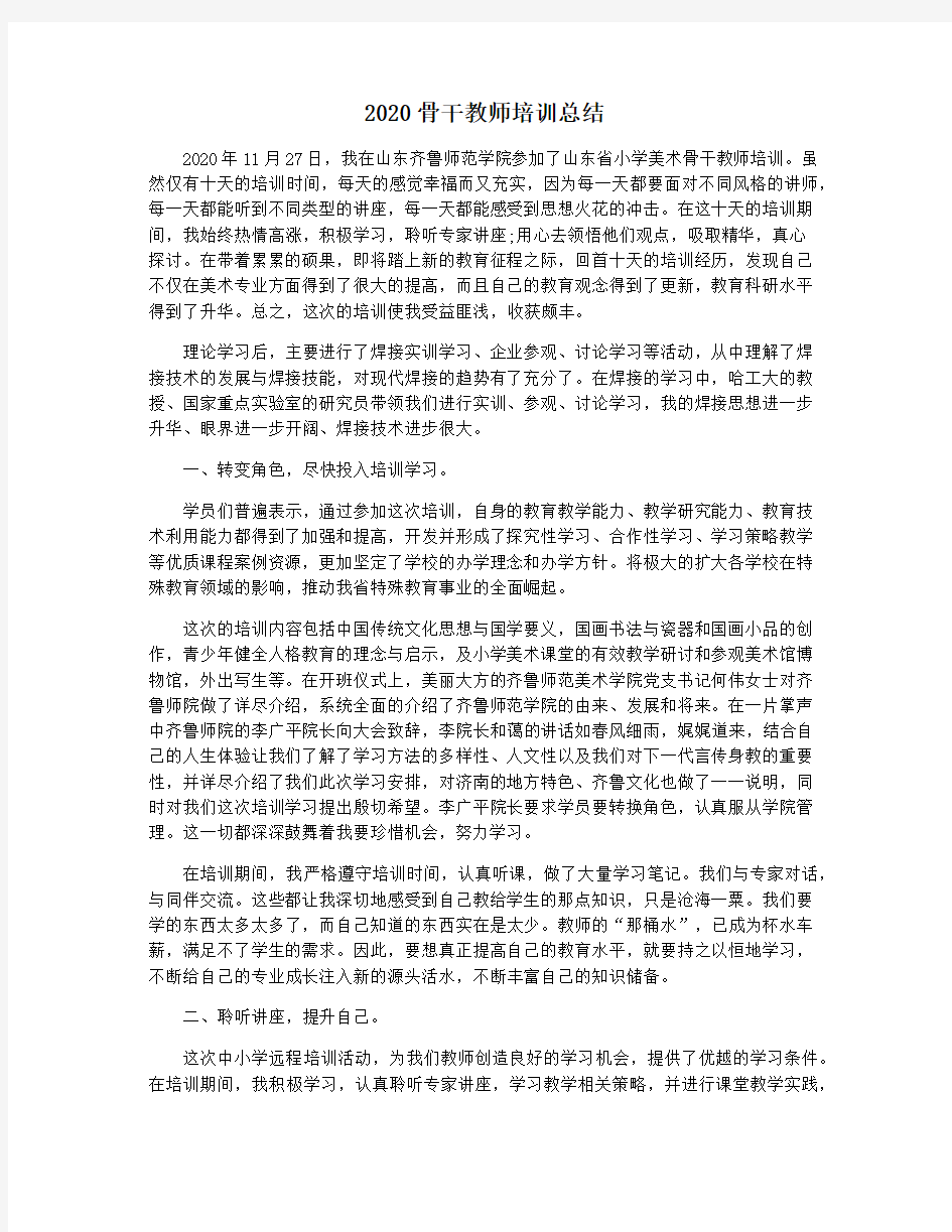 2020骨干教师培训总结