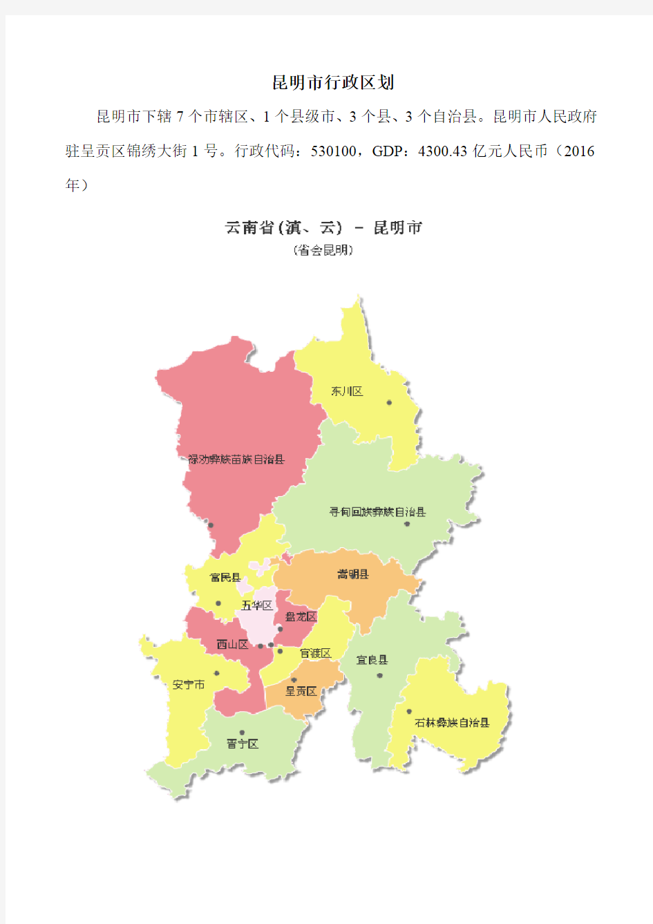昆明市行政区划(带图)