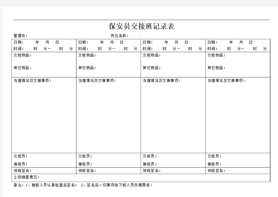 保安员交接班记录表