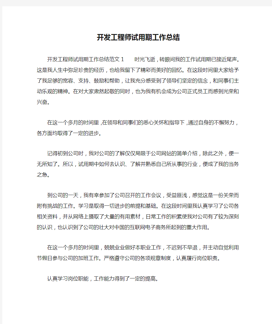 开发工程师试用期工作总结