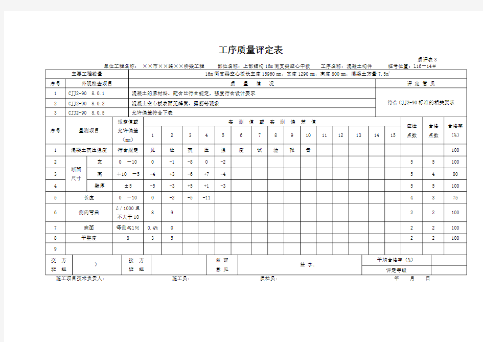 工序质量评定表